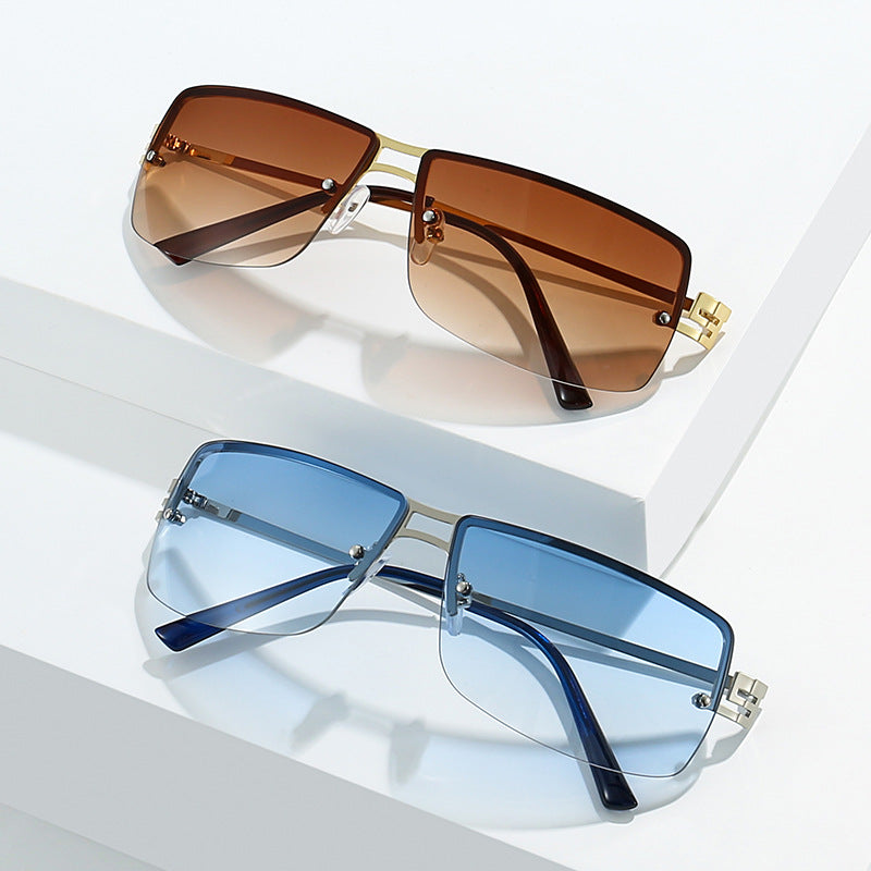 Retro Rectangle Rimless Tinted Sunglasses