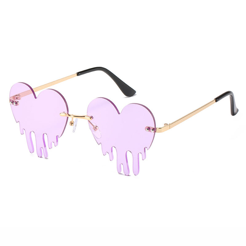 Rimless Heart Drip Novelty Melting Drip Favor Shape Sunglasses
