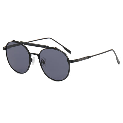 Retro Round Flat Top Metal Sunglasses
