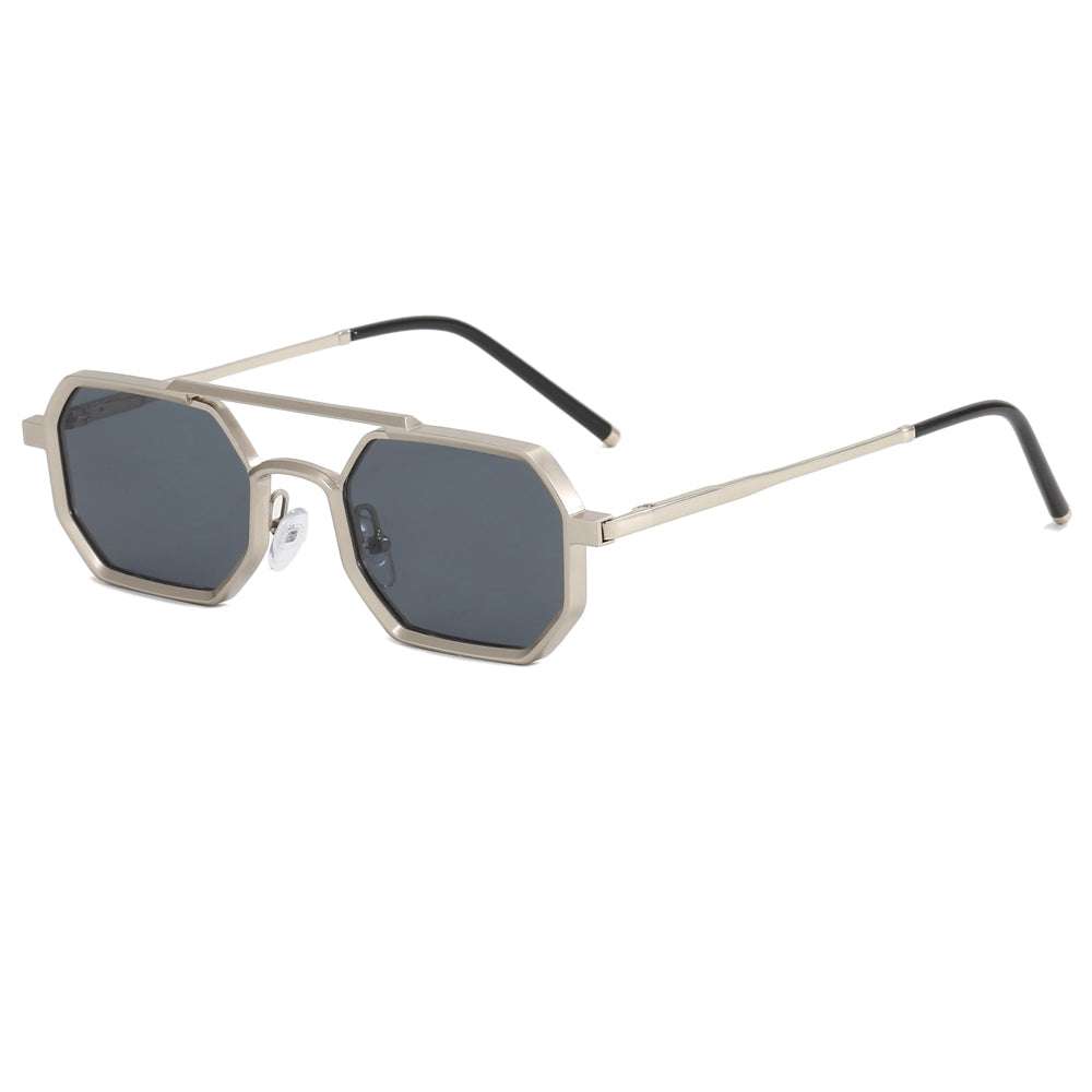 Polygon Double Bridges Top Bar Shades Metal Frame Sunglasses