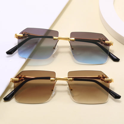 Diamond Cut Oversized Rimless Square Outdoor Holiday Sunglasses