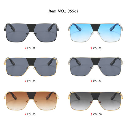 Oversized Square Metal Frame UV400 Gradient Shades Sunglasses