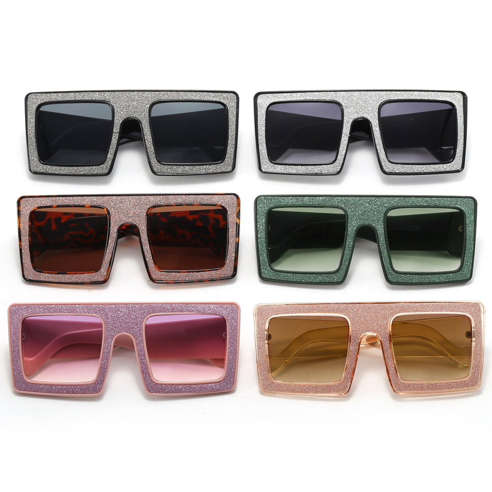 Oversized Flat Top Square Rhinestone Sunglasses