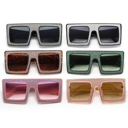 Oversized Flat Top Square Rhinestone Sunglasses