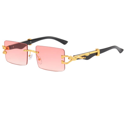 Rimless Panther Leopard Rectangle Sunglasses