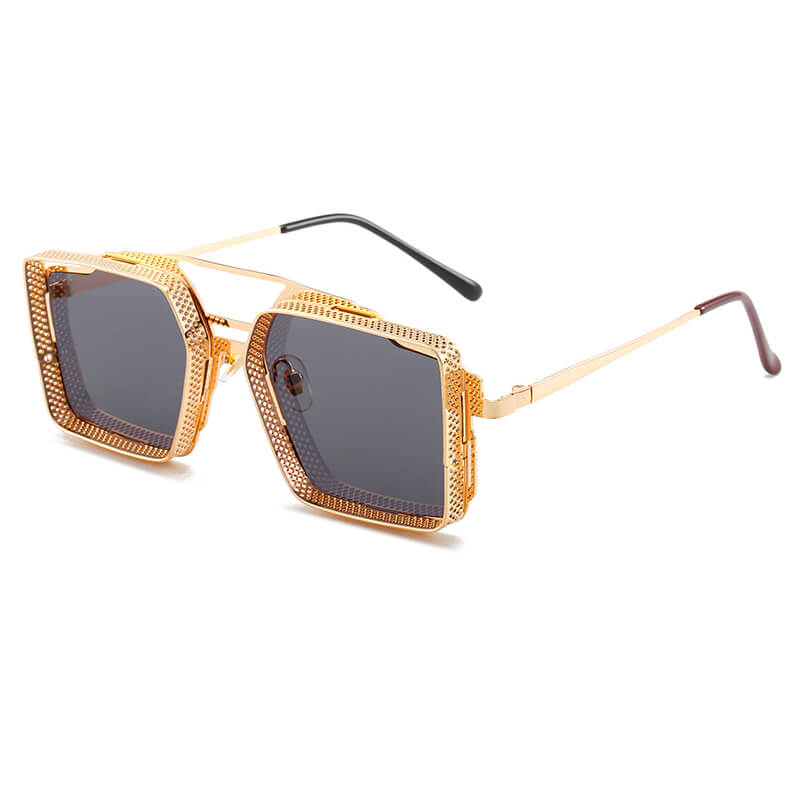 Retro Steampunk Square Metal Frame Sunglasses