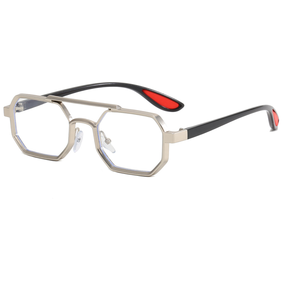 Polygon Steampunk Double Bridge Shades Metal Frame Sunglasses