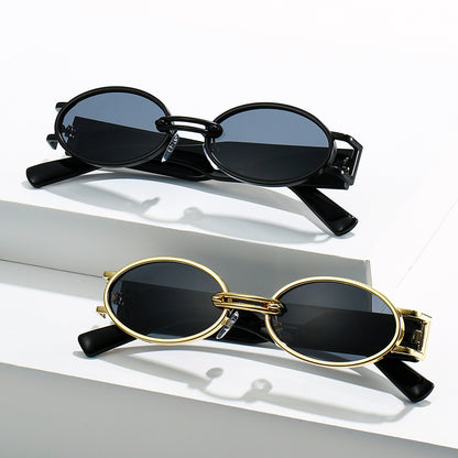 Retro Small Oval UV400 Metal Shades Sunglasses