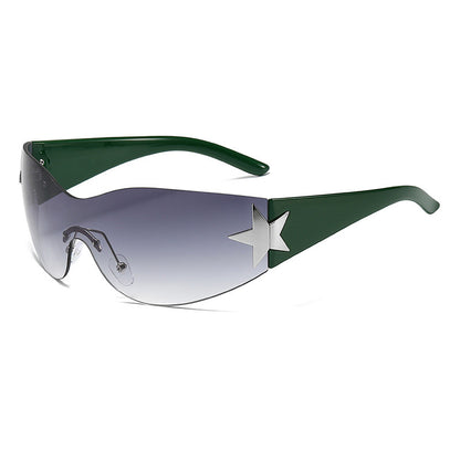 Oversized One-Piece Lens Rimless Shield Y2K Star Sunglasses