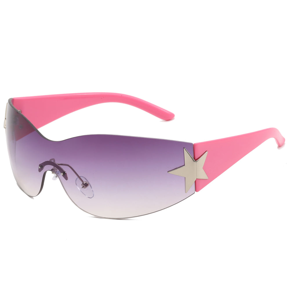 Oversized Rimless Wrap Around Shield Y2K Star Sunglasses