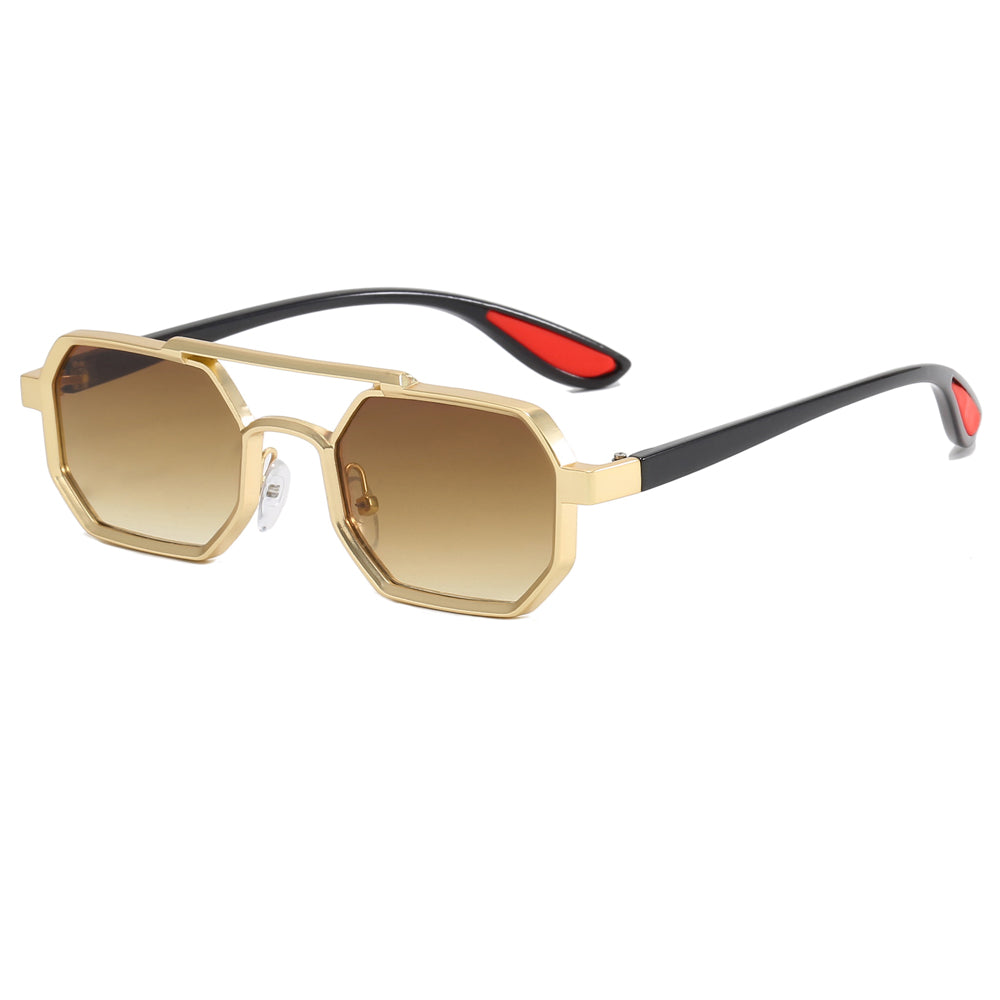 Polygon Steampunk Double Bridge Shades Metal Frame Sunglasses