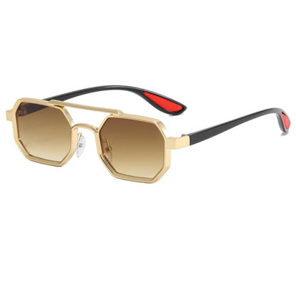 Polygon Steampunk Double Bridge Shades Metal Frame Sunglasses