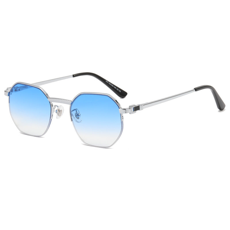 Retro Polygon Half Frame Metal Frame Vacation Beach UV400 Sunglasses