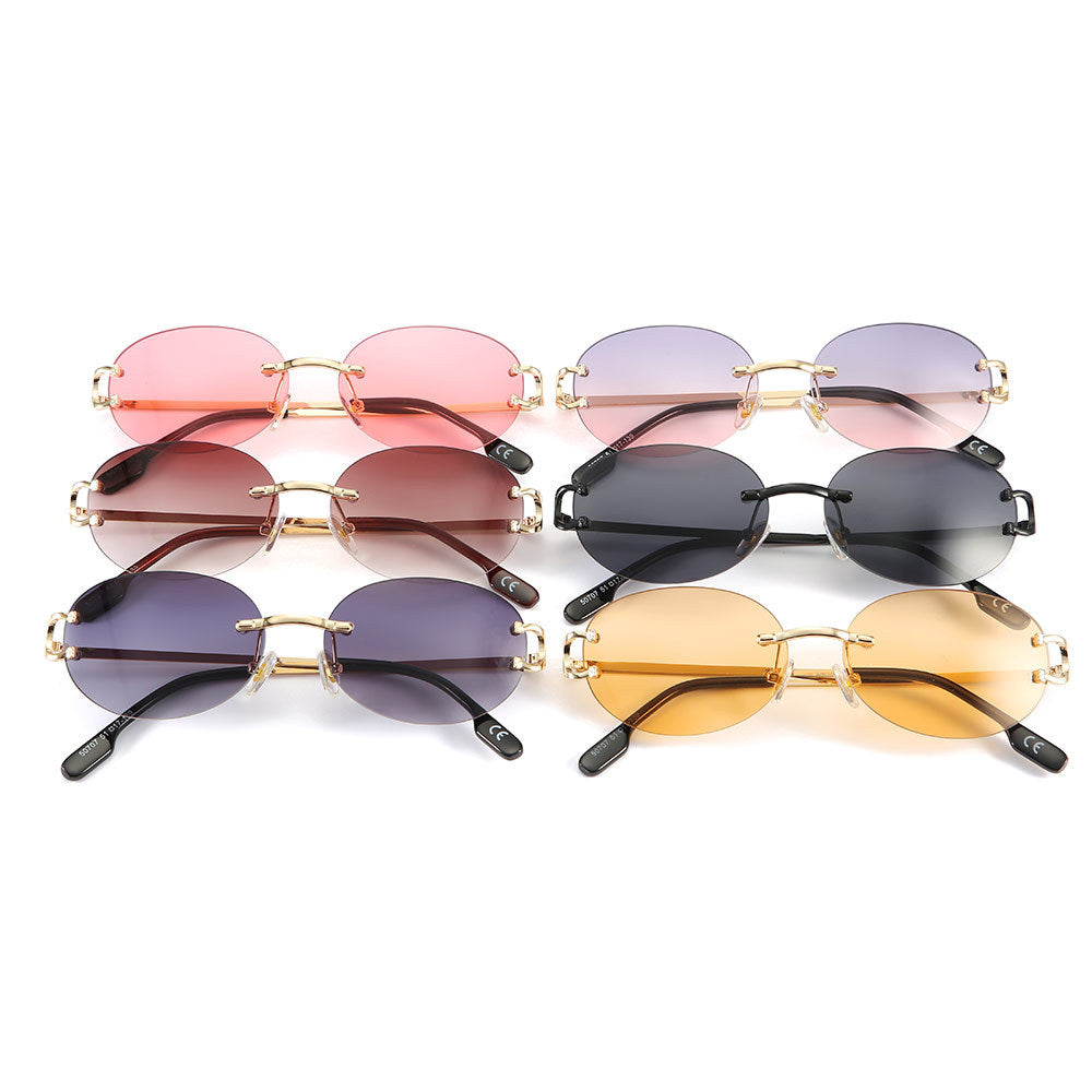 oval rimless women men luxury vintage sunglasses