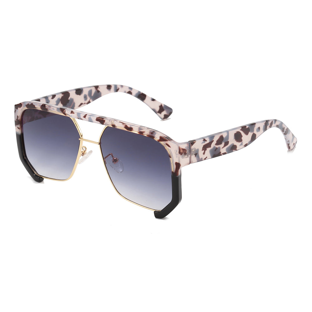 Oversized Square Flat Top Half Frame Sunglasses