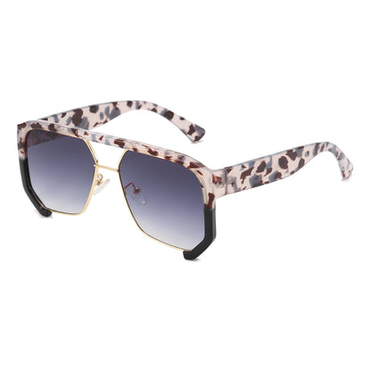 Oversized Square Flat Top Half Frame Sunglasses