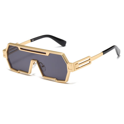 Y2K Oversized Flat Top One Piece Lens Square Steampunk Sunglasses