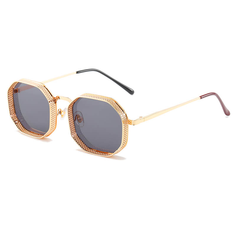 Retro Steampunk Octagon Metal Frame Sunglasses