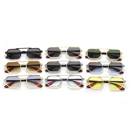 Polygon Steampunk Double Bridge Shades Metal Frame Sunglasses