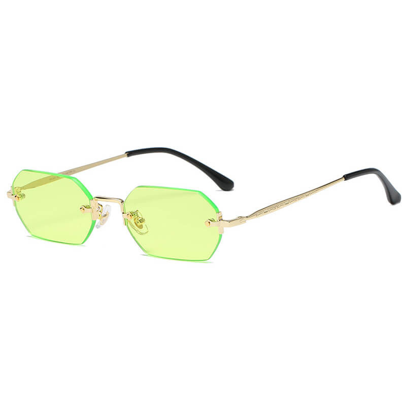 Retro Tinted Small Rectangle Rimless Sunglasses