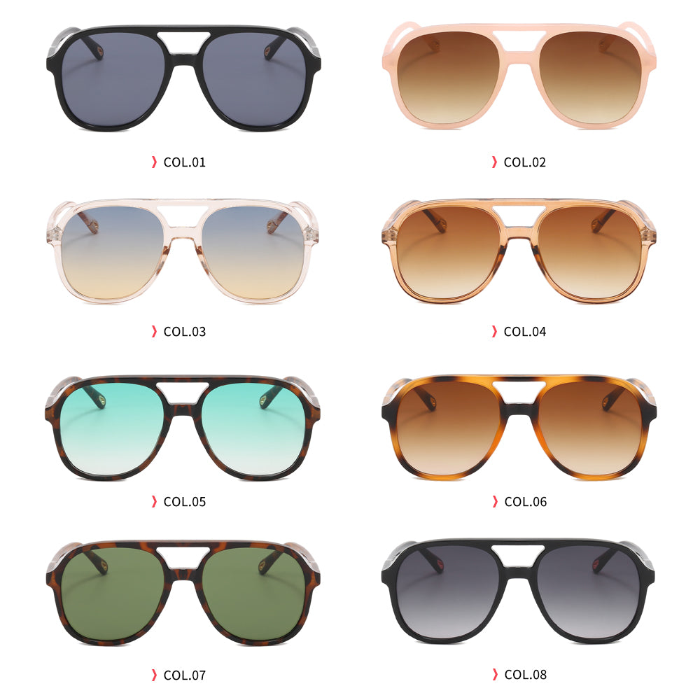 Double Bridge Flat Top Large Square Sunglasses