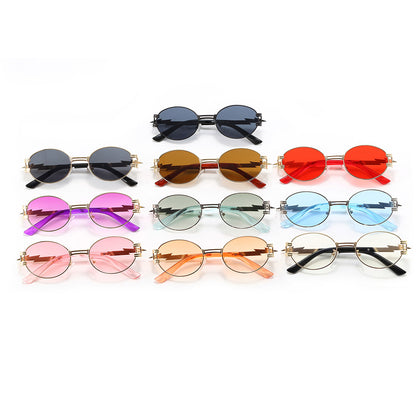 Retro Luxury Metal Steampunk Style Small Oval Sunglasses