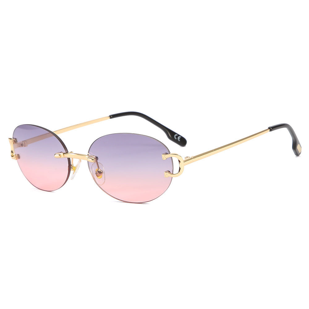 oval rimless women men luxury vintage sunglasses