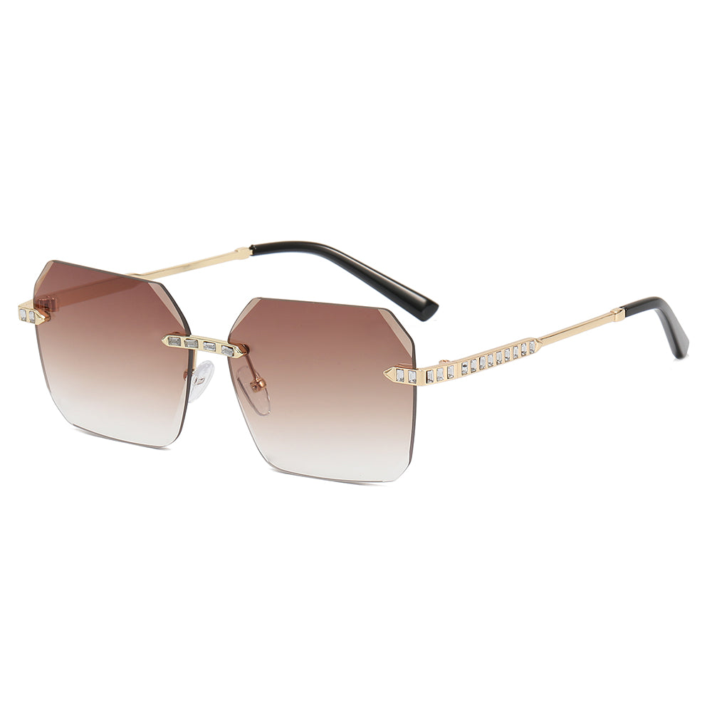 Diamond Cut Oversized Women Rimless Sunglasses