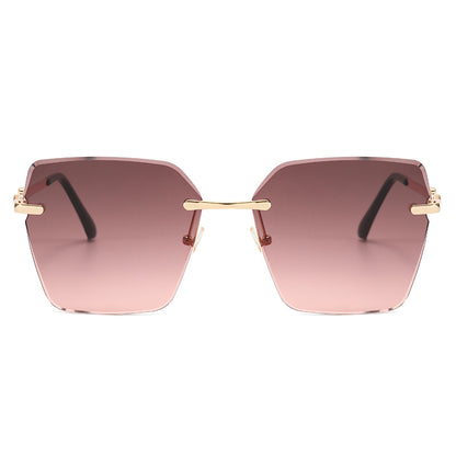 Diamond Cut Oversized Women Rimless Butterfly Sunglasses