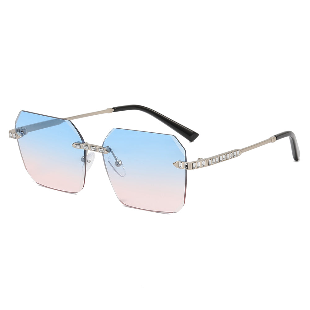 Diamond Cut Oversized Women Rimless Sunglasses