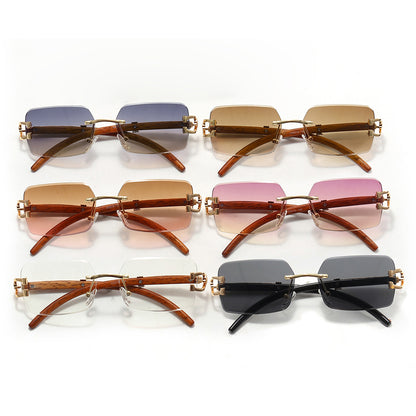 Rimless Rectangular Diamond Cut Luxury Sunglasses