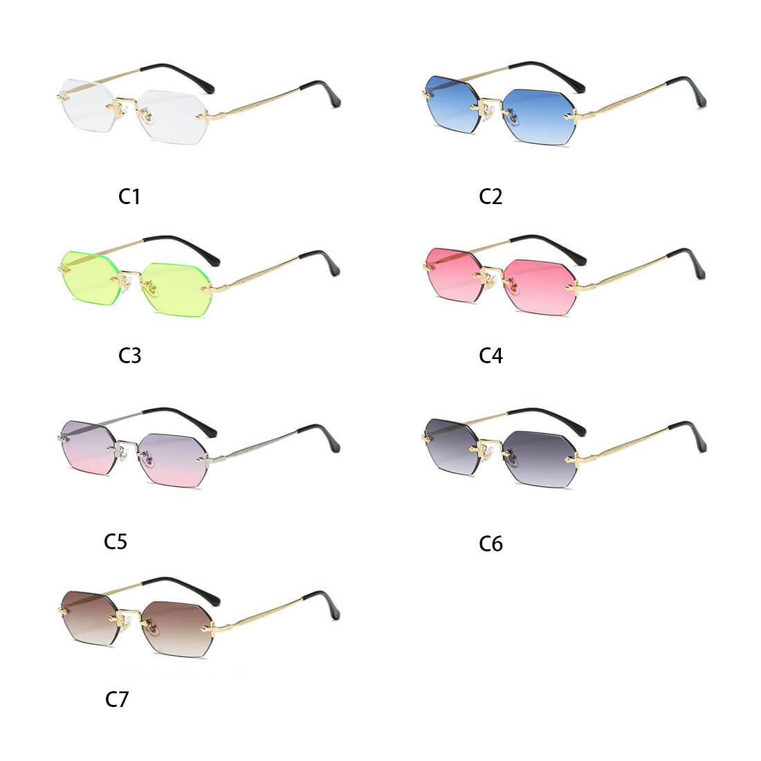 Retro Tinted Small Rectangle Rimless Sunglasses