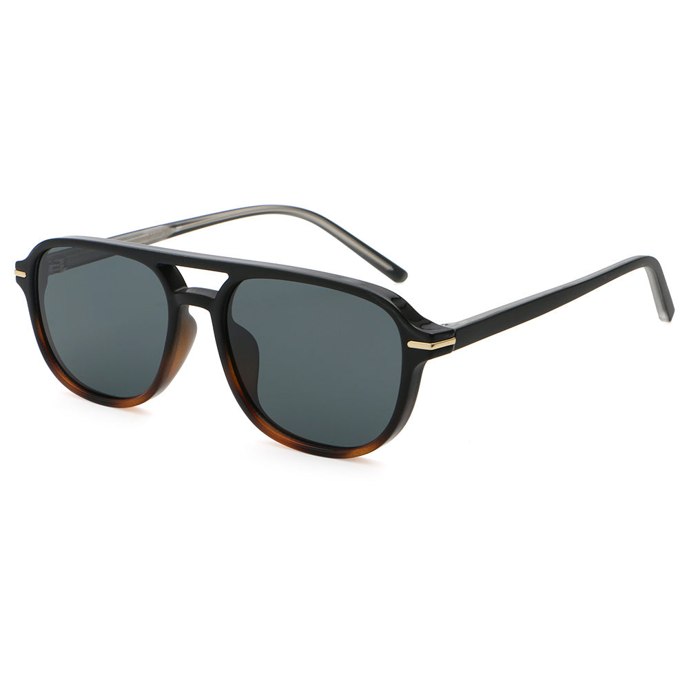 Trendy Square Flat Top Double Bridges Shades Sunglasses