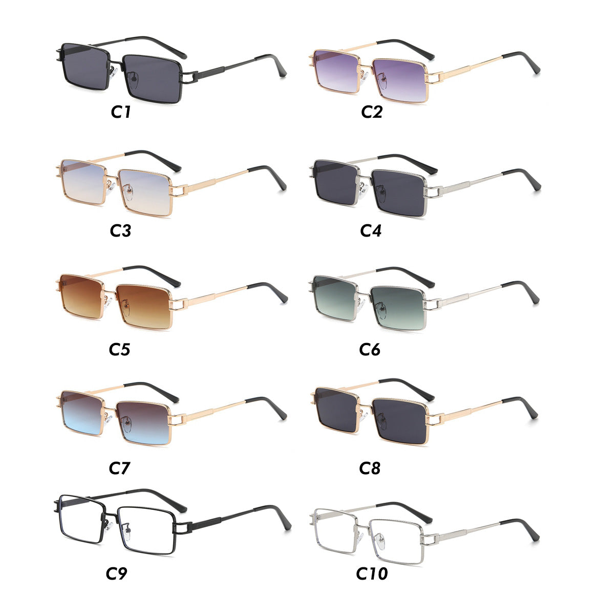 Rectangle Narrow Metal Frame INS Street Style Sunglasses