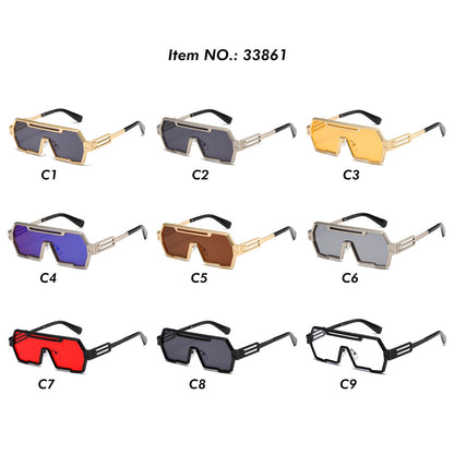 Y2K Oversized Flat Top One Piece Lens Square Steampunk Sunglasses