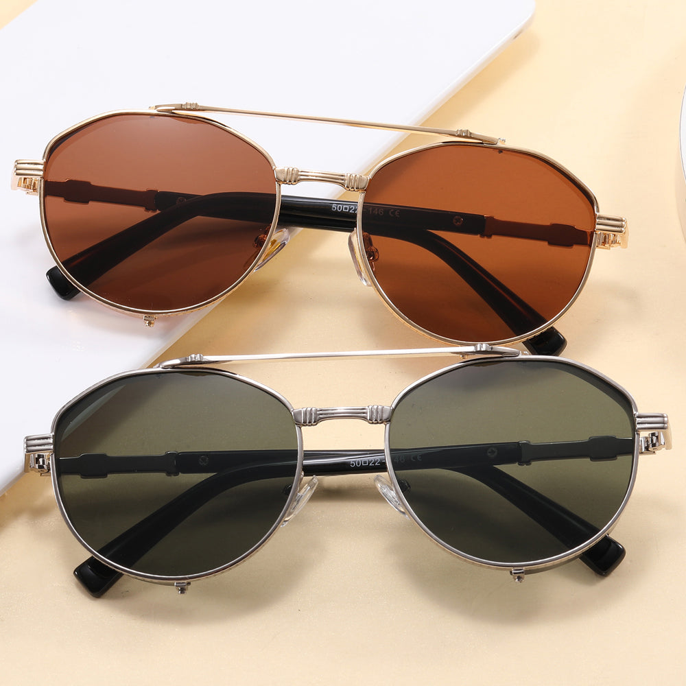 Flat Top Steampunk Metal Frame Sunglasses