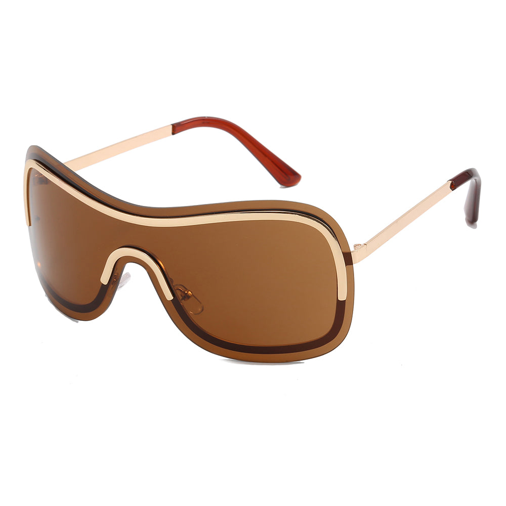 y2k Oversize One Piece Lens Rimless Goggle Shades Sunglasses