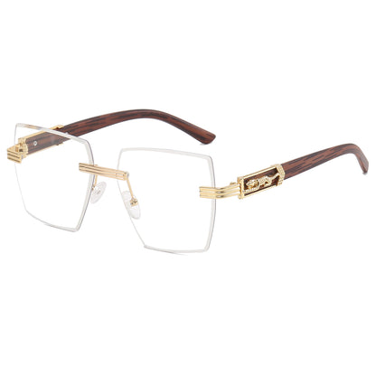 Square Rimless Diamond Cutting Lens Female Sunglasses