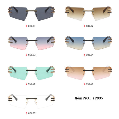 Metal Pentagon Rectangle Rimless Sunglasses