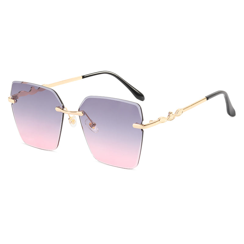 Diamond Cut Oversized Women Rimless Butterfly Sunglasses