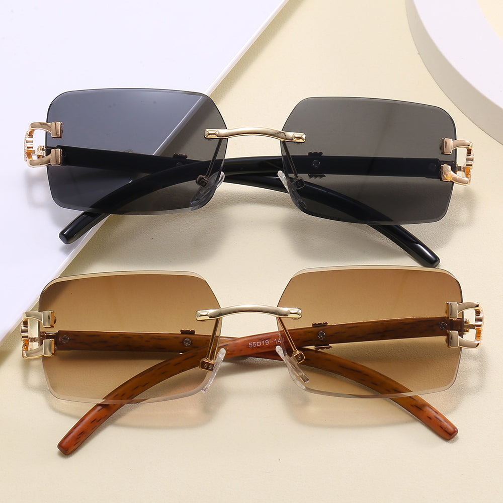 Rimless Rectangular Diamond Cut Luxury Sunglasses