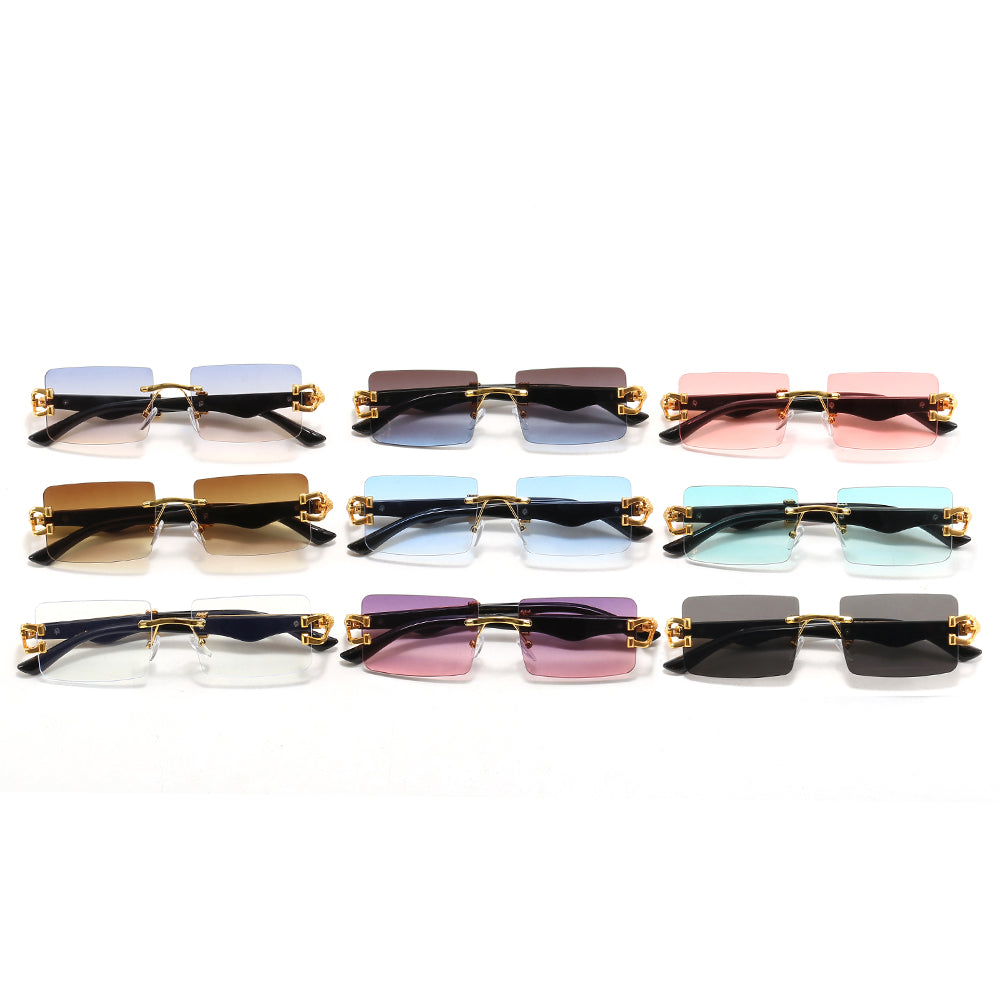 Rimless Panther Leopard Rectangle Sunglasses