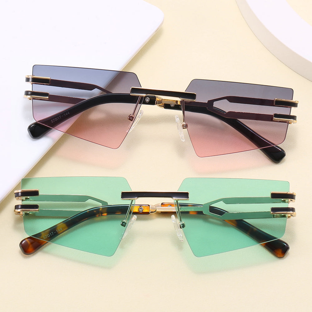 Metal Pentagon Rectangle Rimless Sunglasses