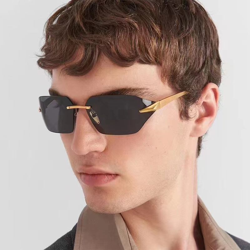 Y2K New Trendy Rimless rect-oval shape Sunglasses