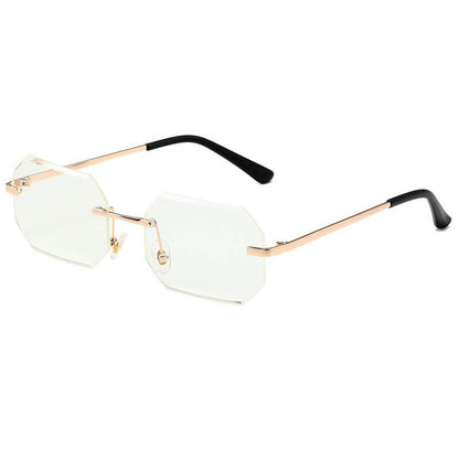 Retro Tinted Small Polygon Rimless Sunglasses