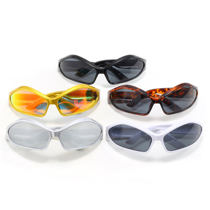 Y2K Retro Cheap Plastic Irregular Cat Eye Sports Shades Sunglasses