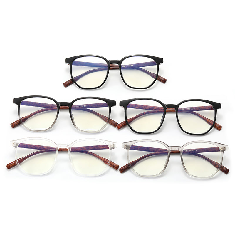 Plastic Faux Wood Eyeglasses with Anti Blue Light Lenses