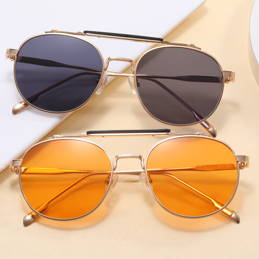 Retro Round Flat Top Metal Sunglasses