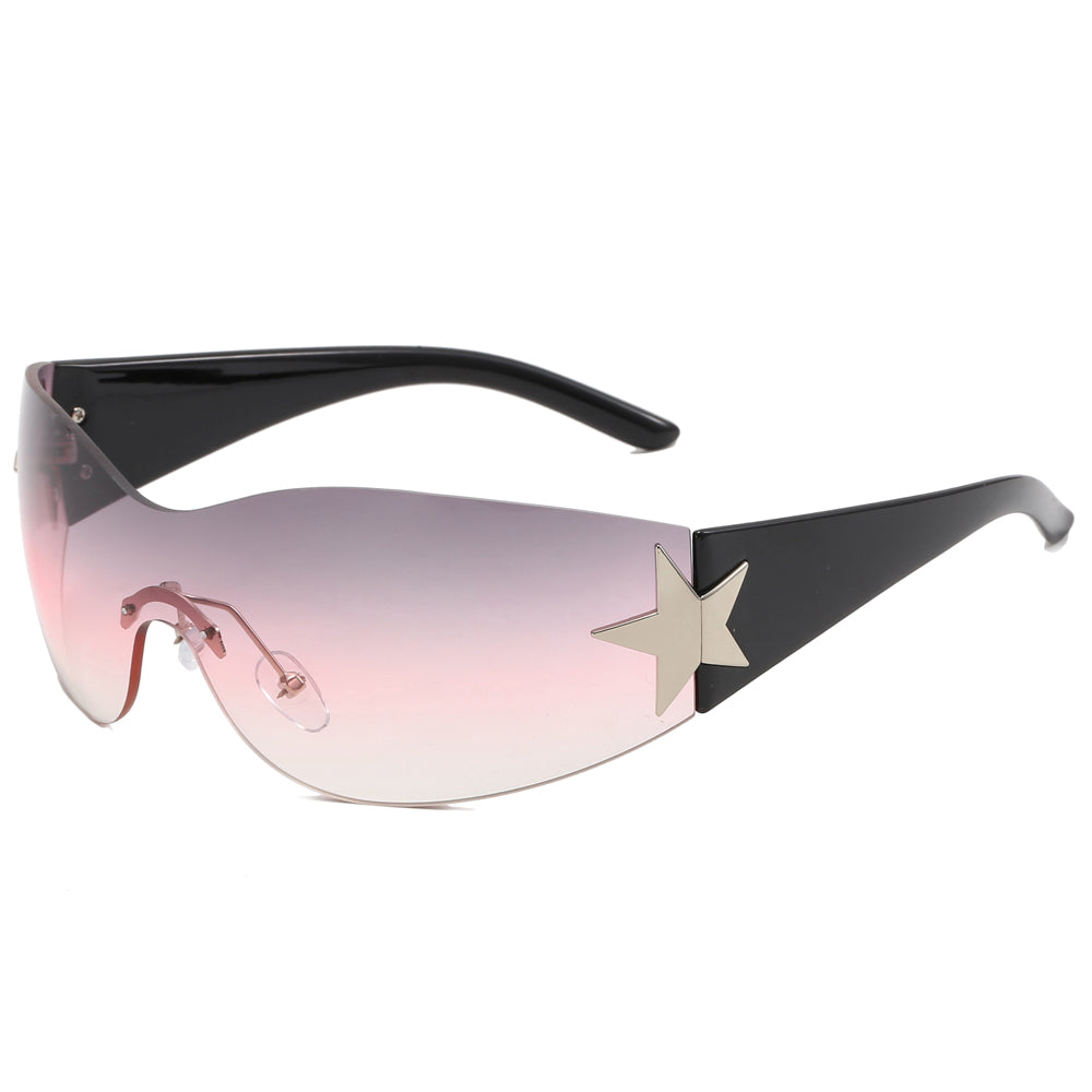 Oversized Rimless Wrap Around Shield Y2K Star Sunglasses