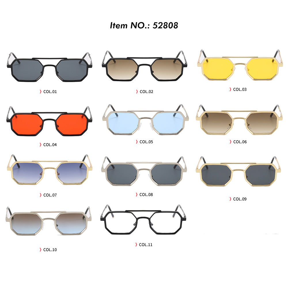 Polygon Double Bridges Top Bar Shades Metal Frame Sunglasses